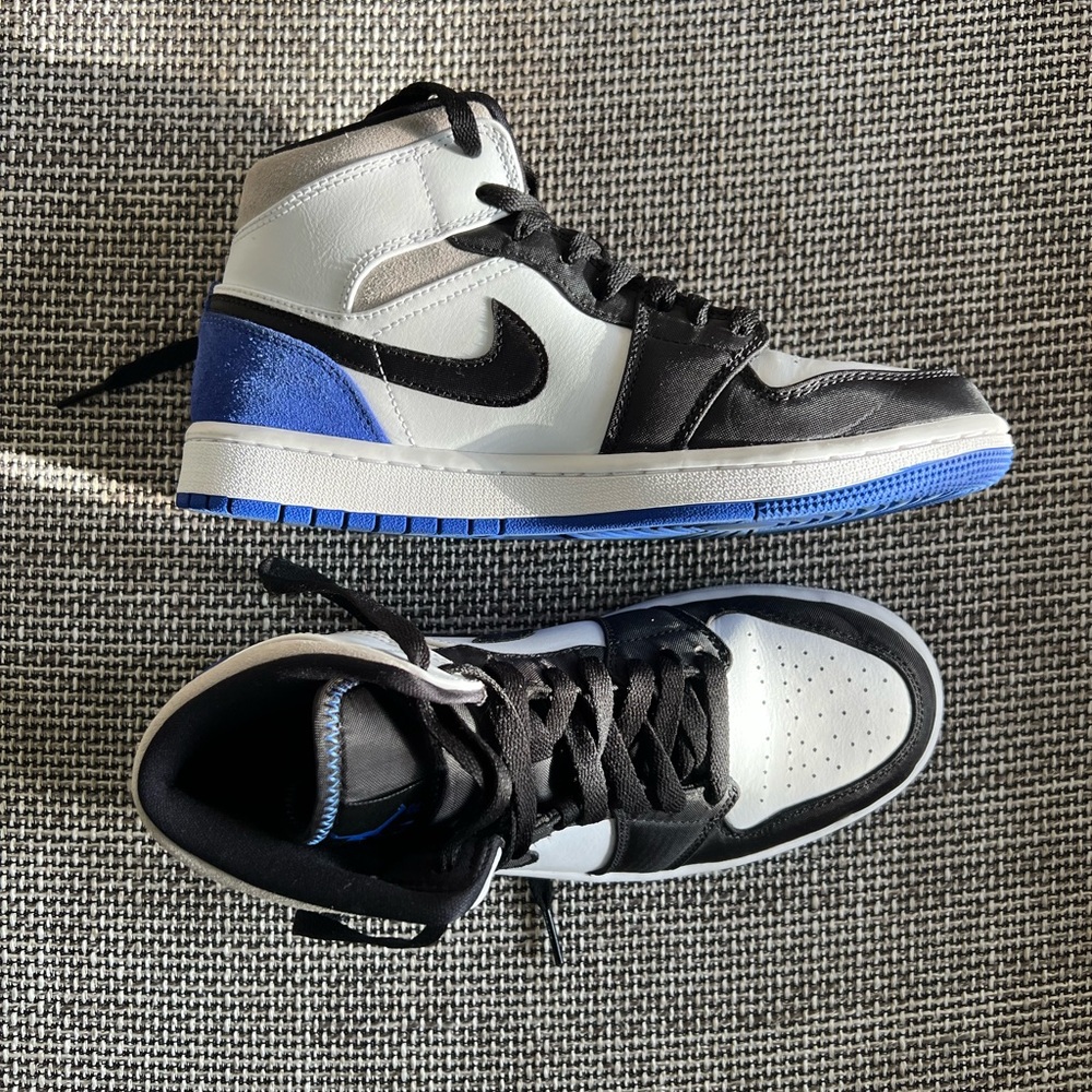 Nike Air Jordan 1 Mid Black Toe Royal Blue Sneakers 8.5